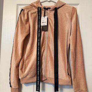 Kendall & Kylie Tan Velvet Hoodie Jacket